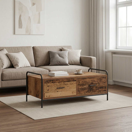 Wooden Coffee Table 99.5cm Wide With 2 Drawers And Steel Frame - Vantage Home