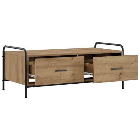 Wooden Coffee Table 99.5cm Wide With 2 Drawers And Steel Frame - Vantage Home