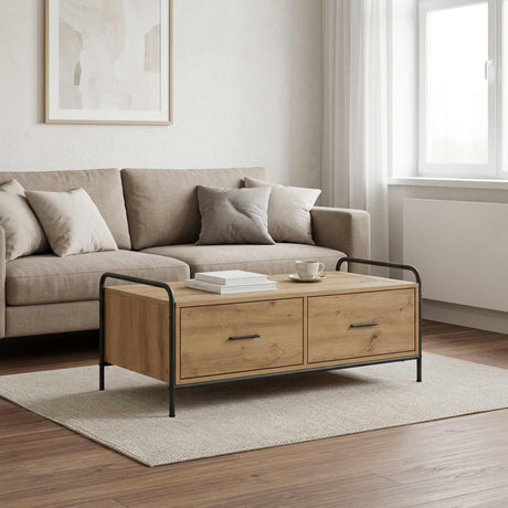Wooden Coffee Table 99.5cm Wide With 2 Drawers And Steel Frame - Vantage Home