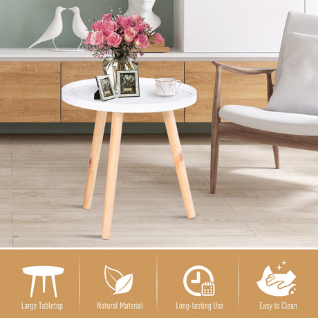 Wooden Coffee Table in Carved Floral Design Round With Wood Legs - Velmora
