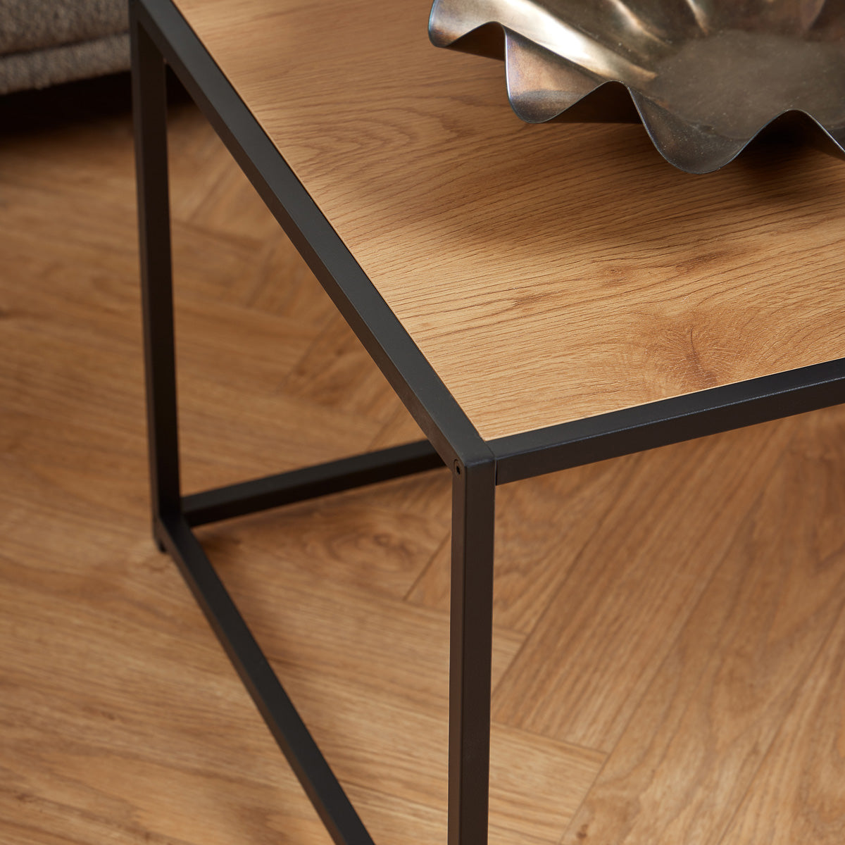 Wooden Coffee Table Rectangular With Black Metal Frame - Seaford