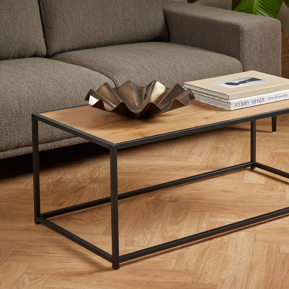 Wooden Coffee Table Rectangular With Black Metal Frame - Seaford