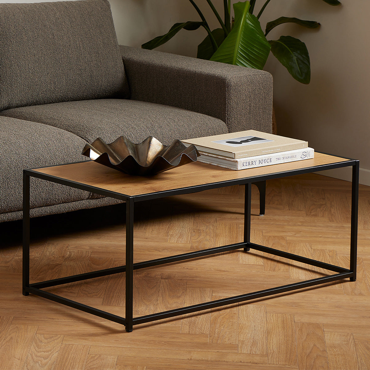 Wooden Coffee Table Rectangular With Black Metal Frame - Seaford