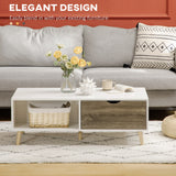 Wooden Coffee Table Rectangular With Open Shelves And 2 Drawers - Velmora