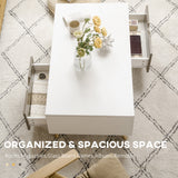 Wooden Coffee Table Rectangular With Open Shelves And 2 Drawers - Velmora