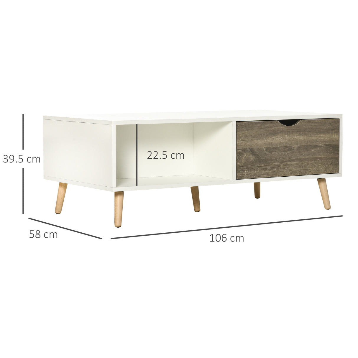 Wooden Coffee Table Rectangular With Open Shelves And 2 Drawers - Velmora