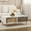 Wooden Coffee Table Rectangular With Open Shelves And 2 Drawers - Velmora