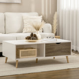 Wooden Coffee Table Rectangular With Open Shelves And 2 Drawers - Velmora