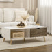 Wooden Coffee Table Rectangular With Open Shelves And 2 Drawers - Velmora