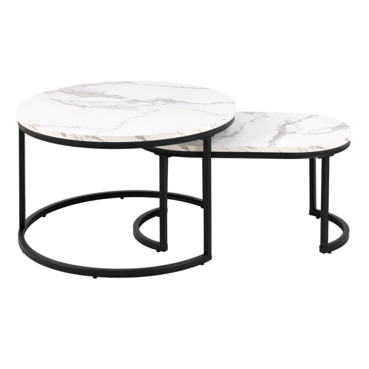 Wooden Coffee Table Set of 2 in Marble Effect - Spiro
