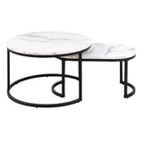 Wooden Coffee Table Set of 2 in Marble Effect - Spiro