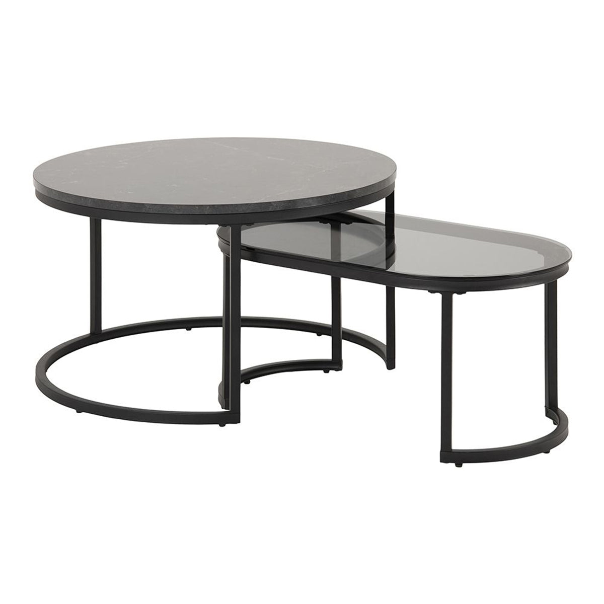 Wooden Coffee Table in Set Of 2 Round And Oval - Spiro