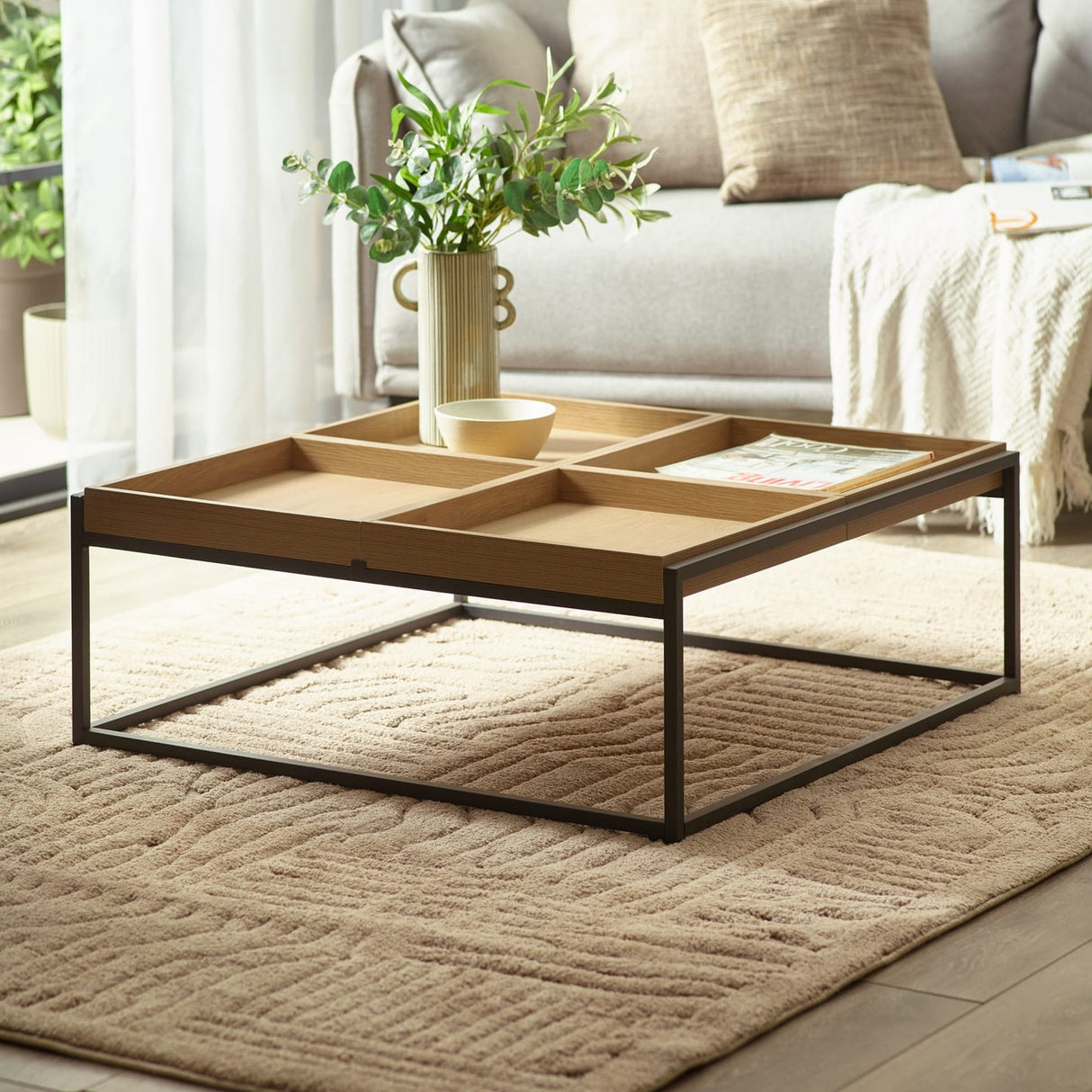 Wooden Coffee Table Square Tray - Ezra