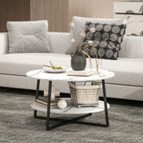 Wooden Coffee Table With Under Shelf in Marble Effect - Velmora