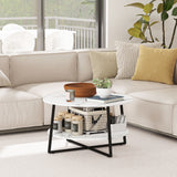 Wooden Coffee Table With Under Shelf in Marble Effect - Velmora
