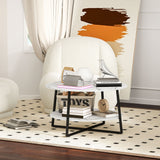 Wooden Coffee Table With Under Shelf in Marble Effect - Velmora