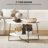 Wooden Coffee Table With Under Shelf in Marble Effect - Velmora