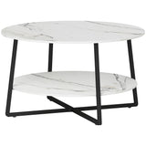 Wooden Coffee Table With Under Shelf in Marble Effect - Velmora