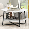 Wooden Coffee Table With Under Shelf in Marble Effect - Velmora