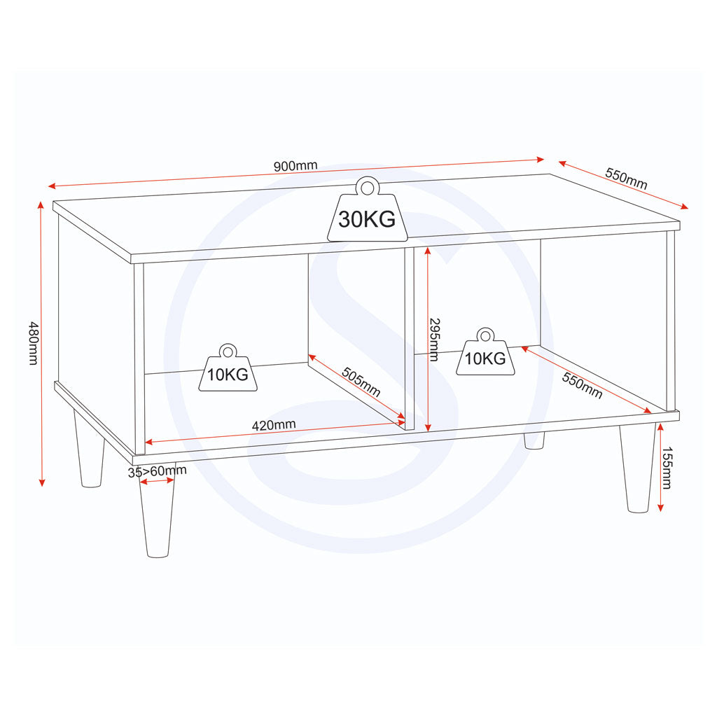 Wooden Coffee Table With 2 Doors - Tessa