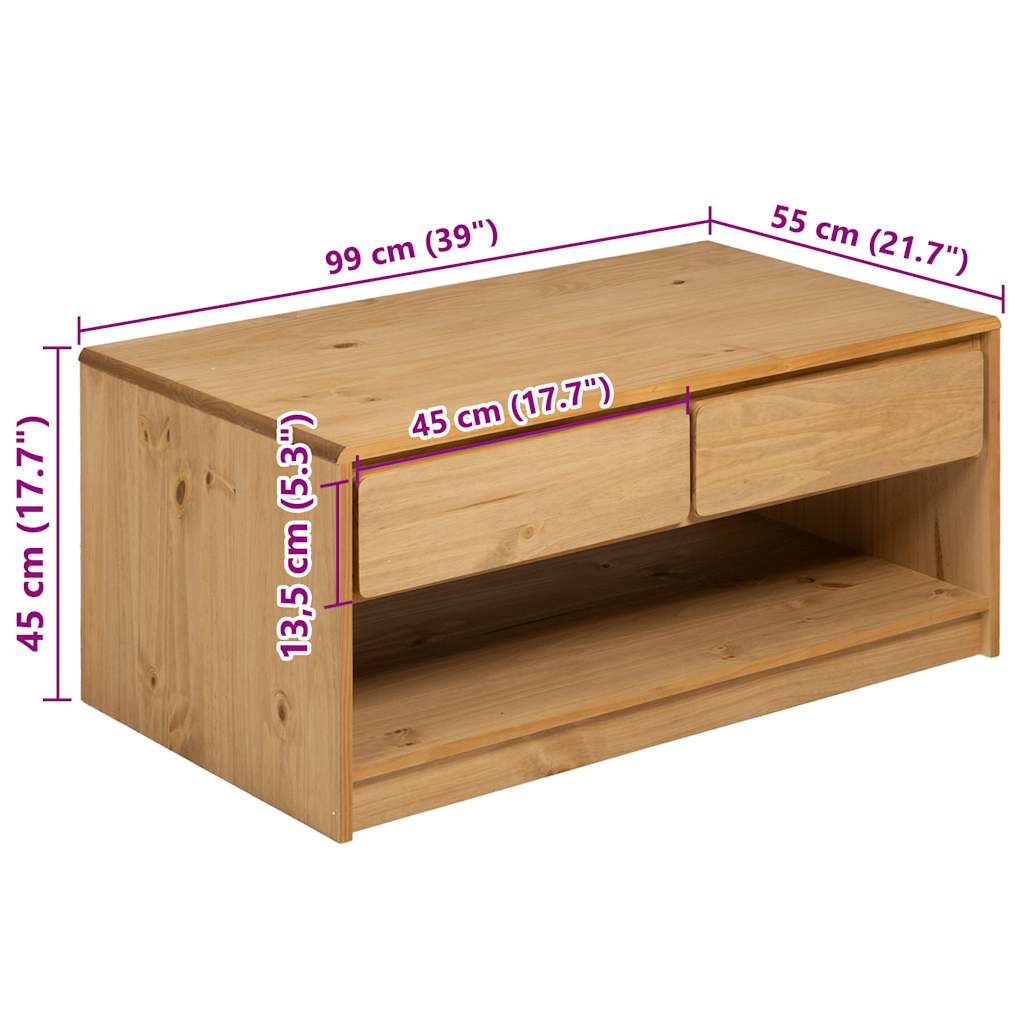Wooden Coffee Table With 2 Drawers And 1 Shelf - Sauda