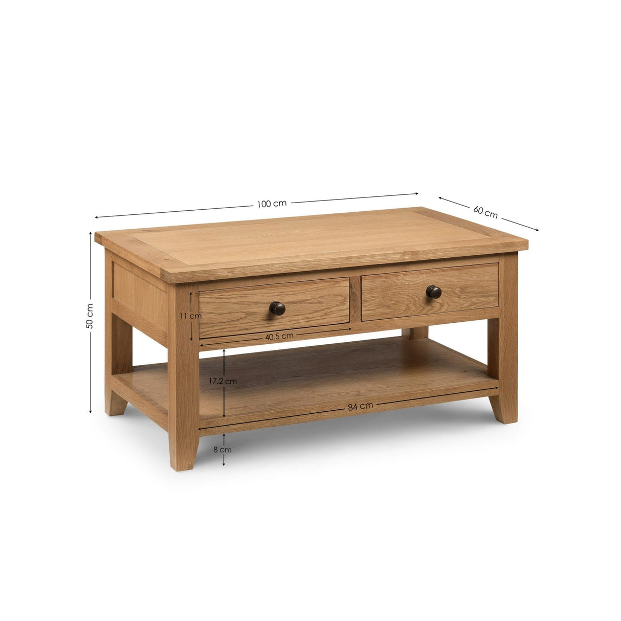 Wooden Coffee Table With 2 Drawers And Shelf - Astoria
