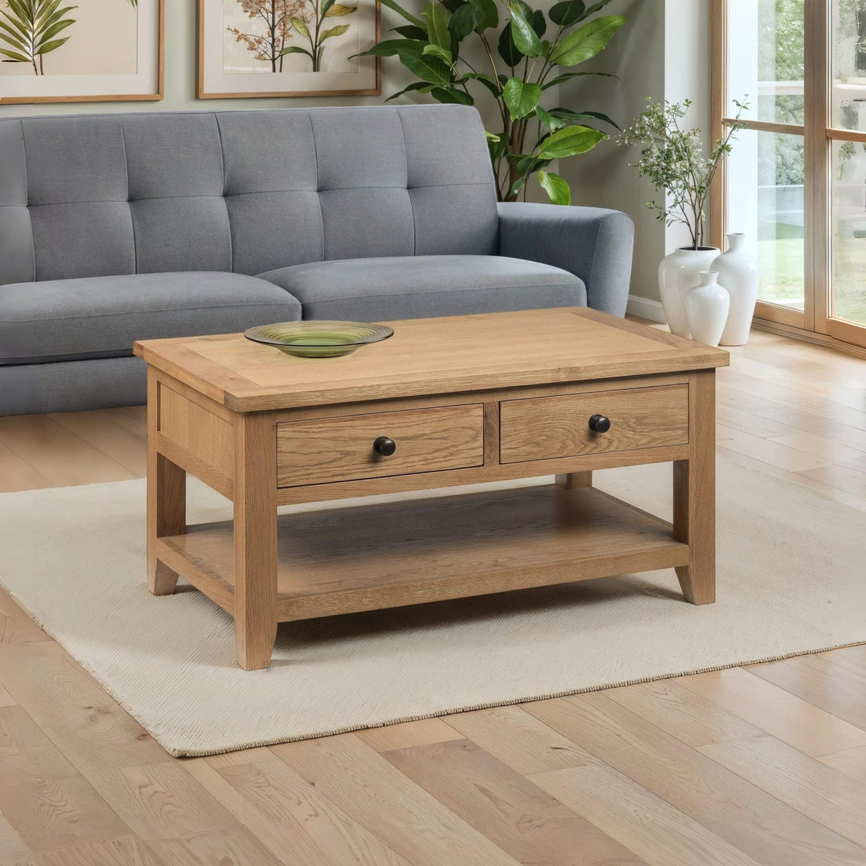 Wooden Coffee Table With 2 Drawers And Shelf - Astoria