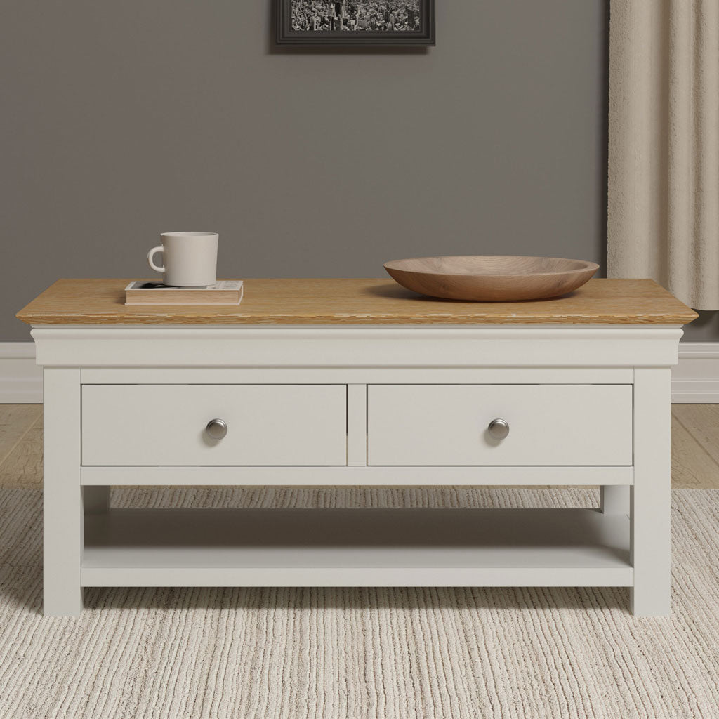 Wooden Coffee Table With 2 Drawers - Bordeaux