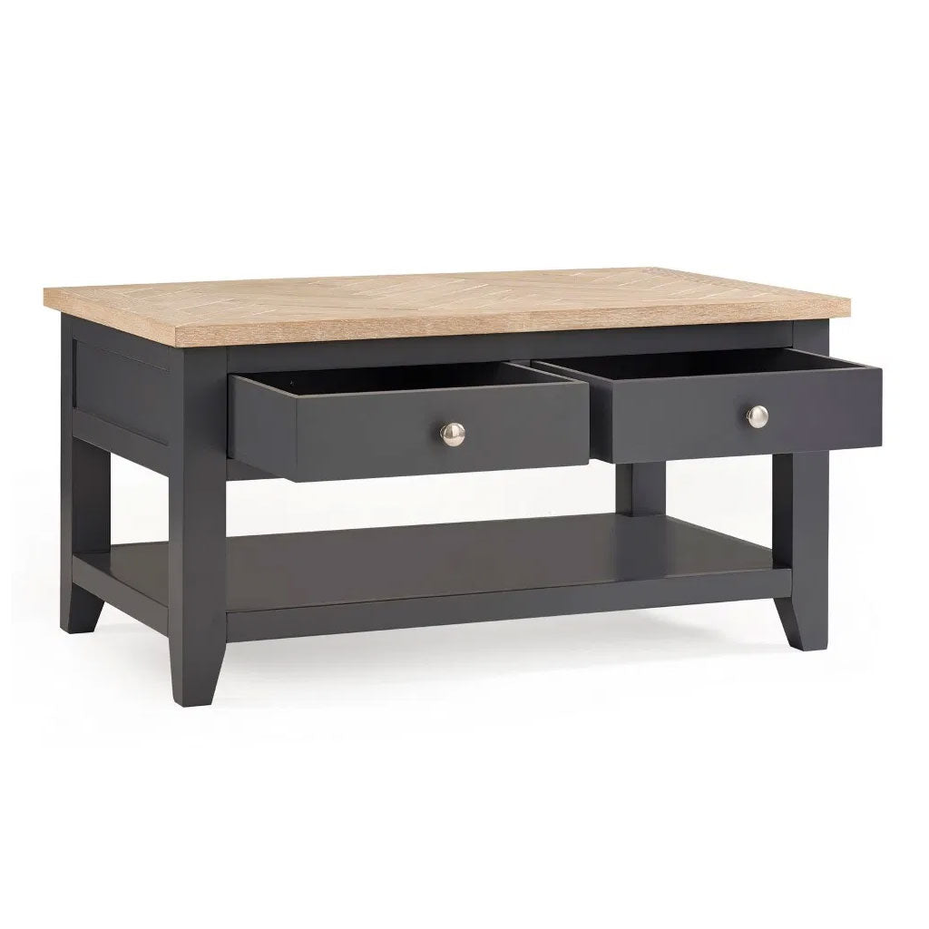 Wooden Coffee Table With 2 Drawers Rectangular - Bordeaux