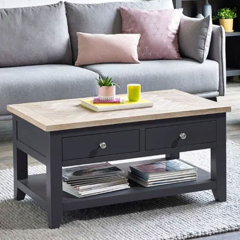 Wooden Coffee Table With 2 Drawers Rectangular - Bordeaux