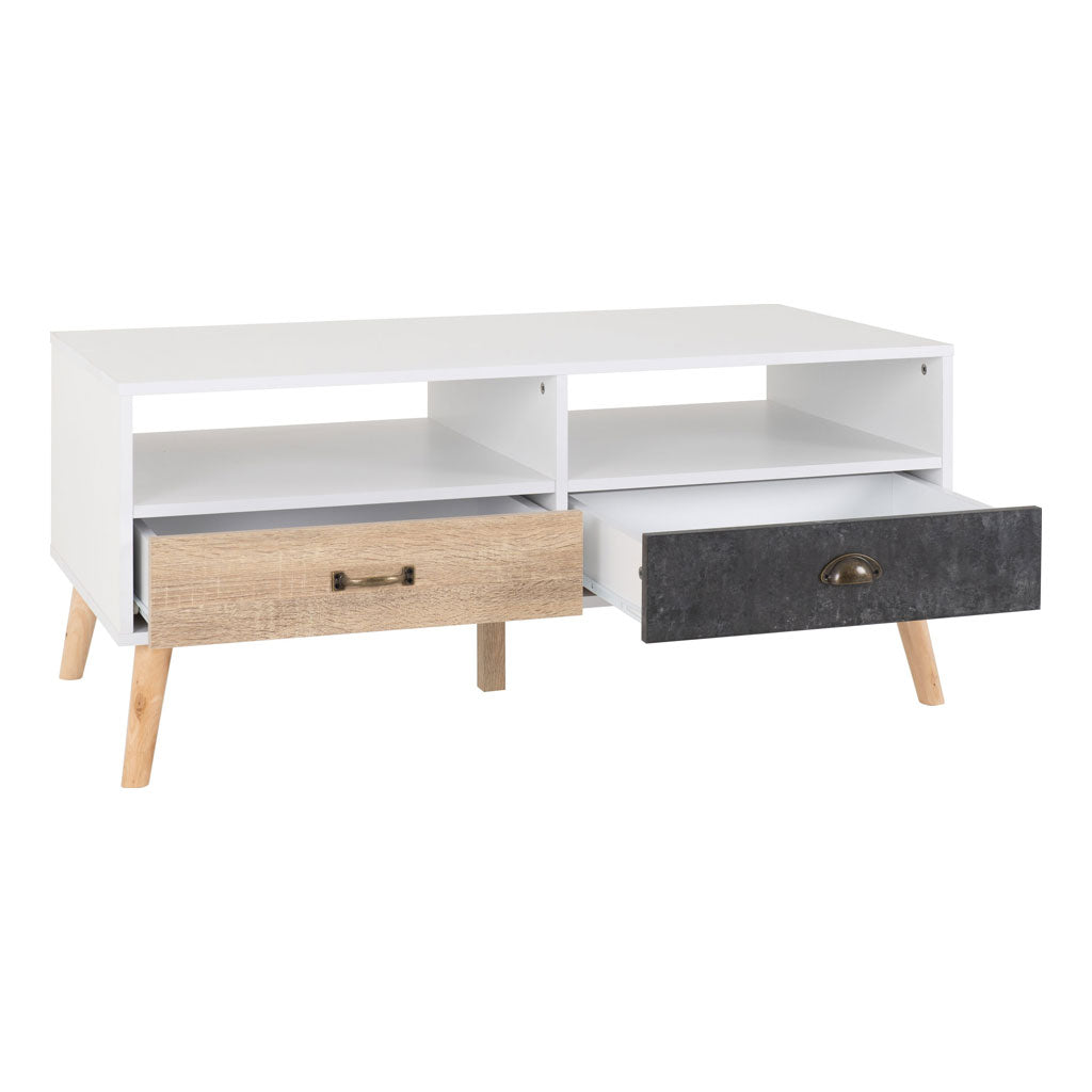 Wooden Coffee Table With 2 Drawers - Nordic