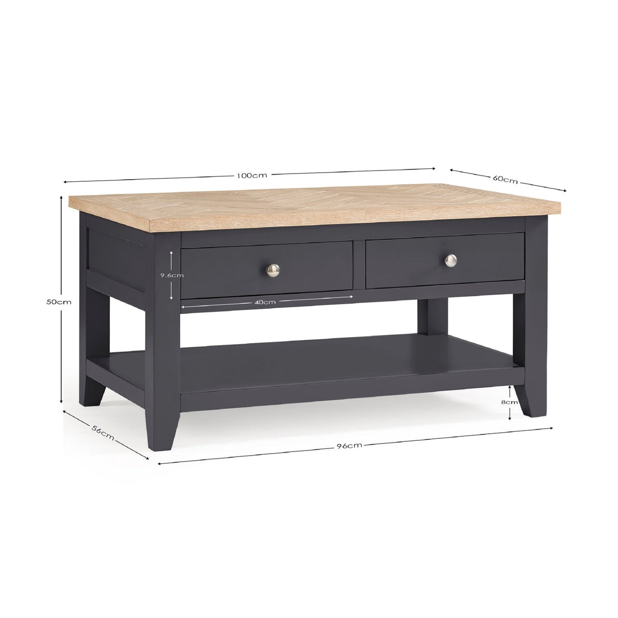 Wooden Coffee Table With 2 Drawers Rectangular - Bordeaux