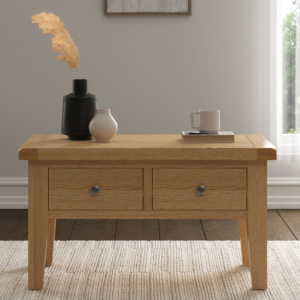 Wooden Coffee Table With 2 Drawers - Windsor