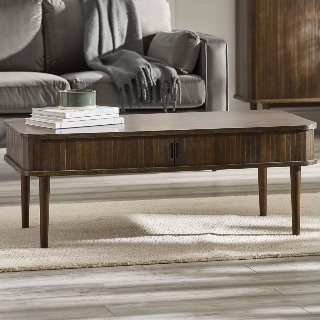 Wooden Coffee Table With 2 Sliding Doors - Arya