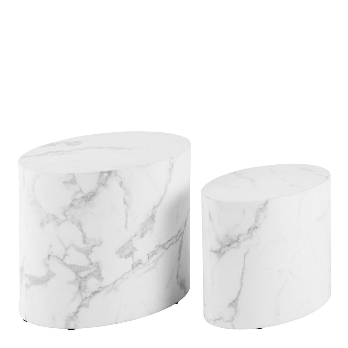 Wooden Coffee Tables in Set Of 2 Oval With Marble Marquina Effect - Mice