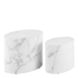 Wooden Coffee Tables in Set Of 2 Oval With Marble Marquina Effect - Mice