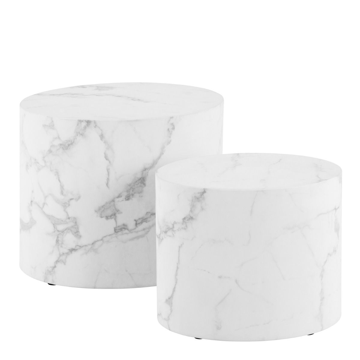 Wooden Coffee Tables in Set Of 2 Oval With Marble Marquina Effect - Mice