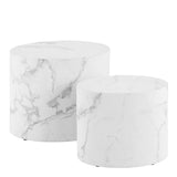 Wooden Coffee Tables in Set Of 2 Oval With Marble Marquina Effect - Mice
