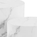 Wooden Coffee Tables in Set Of 2 Oval With Marble Marquina Effect - Mice