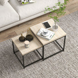 Wooden Coffee Tables Square in Set of 2 With 3.5cm Thick Table top - Velmora