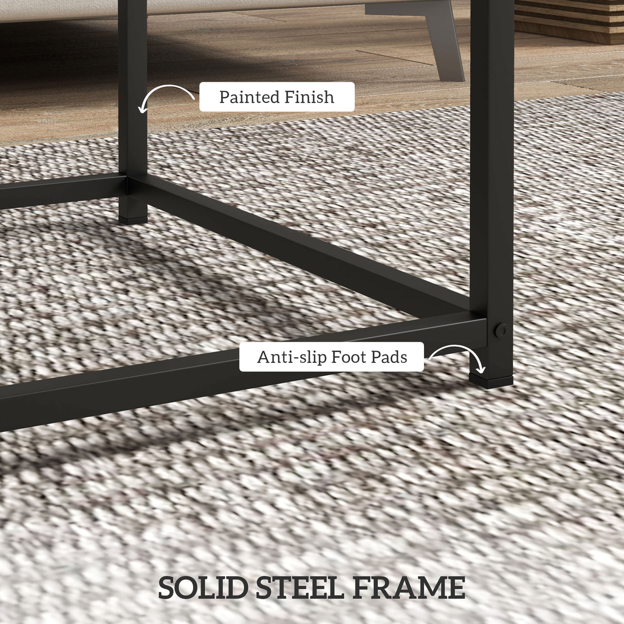 Wooden Coffee Tables Square in Set of 2 With 3.5cm Thick Table top - Velmora
