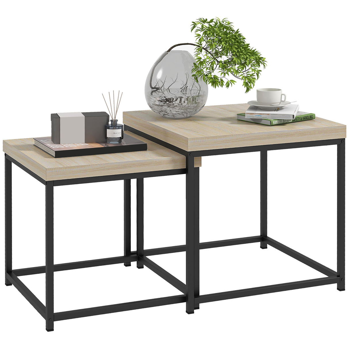 Wooden Coffee Tables Square in Set of 2 With 3.5cm Thick Table top - Velmora