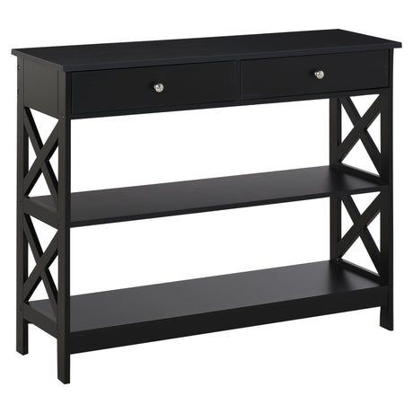 Wooden Console Table 100cm Wide With 2 Drawers And 2 Shelves - Velmora