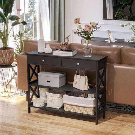 Wooden Console Table 100cm Wide With 2 Drawers And 2 Shelves - Velmora