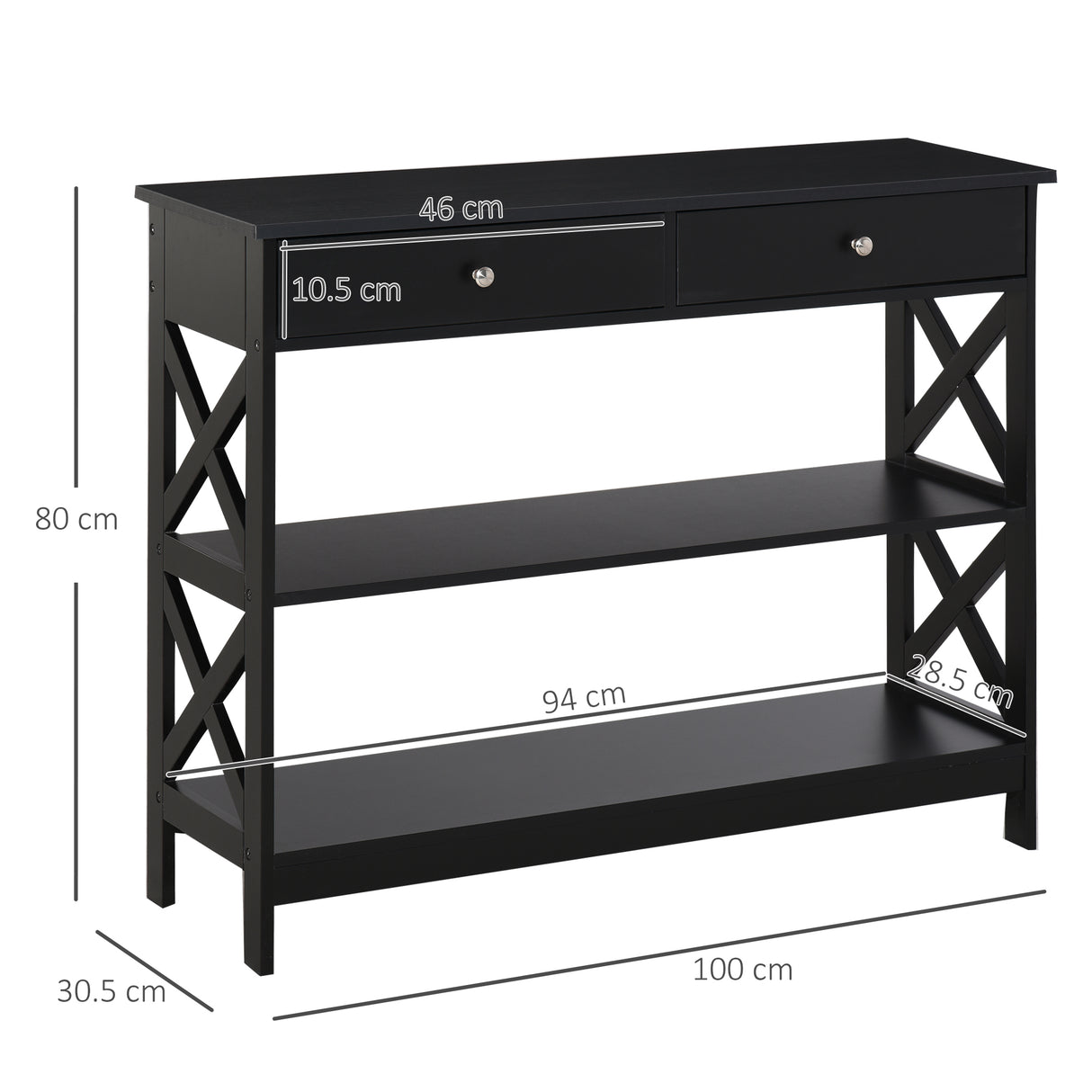 Wooden Console Table 100cm Wide With 2 Drawers And 2 Shelves - Velmora