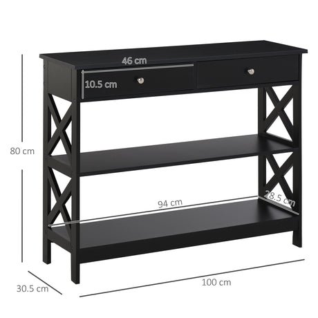 Wooden Console Table 100cm Wide With 2 Drawers And 2 Shelves - Velmora