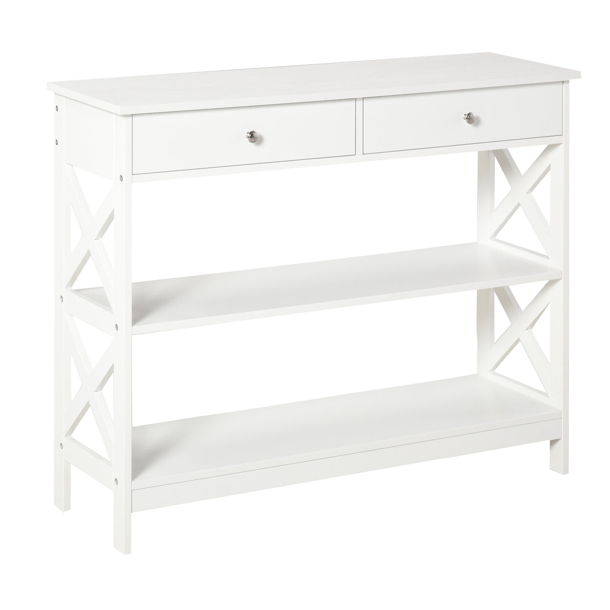 Wooden Console Table 100cm Wide With 2 Drawers And 2 Shelves - Velmora