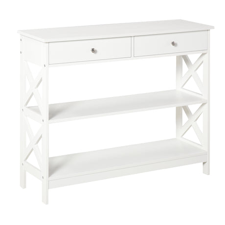 Wooden Console Table 100cm Wide With 2 Drawers And 2 Shelves - Velmora