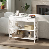Wooden Console Table 100cm Wide With 2 Drawers And 2 Shelves - Velmora
