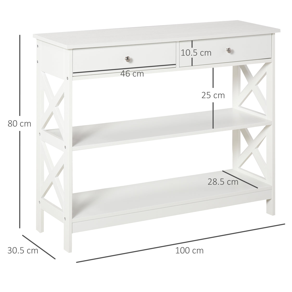 Wooden Console Table 100cm Wide With 2 Drawers And 2 Shelves - Velmora